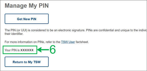 Manage My PIN page in TSW